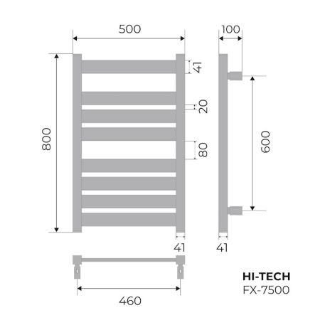 Полотенцесушитель электрический Fixsen HI-TECH 800х500 FX-7500W, белый, артикул FX-7500W