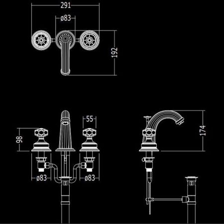 Devon Excelsior King Смеситель для раковины на 3 отв., донный клапан, цвет: хром.