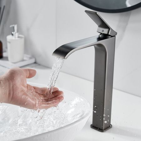 Смеситель для раковины высокий Shevanik S4011T, оружейная сталь, артикул S4011T