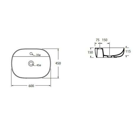 AZZURRA ELEGANCE SOFT раковина накладная 60х45х115см с  1  отв. под смеситель , цвет белый
