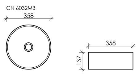 Раковина накладная круглая Element 358x358x137мм, черный матовый, артикул CN6032MB