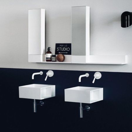 Agape Handwash Раковина подвесная 35x35x15 см, квадратная, без отв., с полочкой, цвет: белый