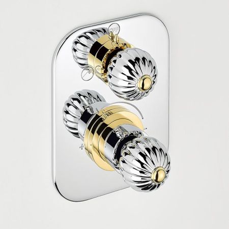 THG MANDARINE METAL Смеситель для душа встраиваемый, термостатический, с переключателем на 2 положения,  внешняя часть, цвет хром/золото
