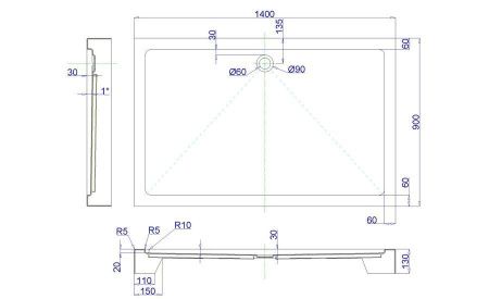 Душевой поддон Royal Bath RB 9140HP 900x1400x130
