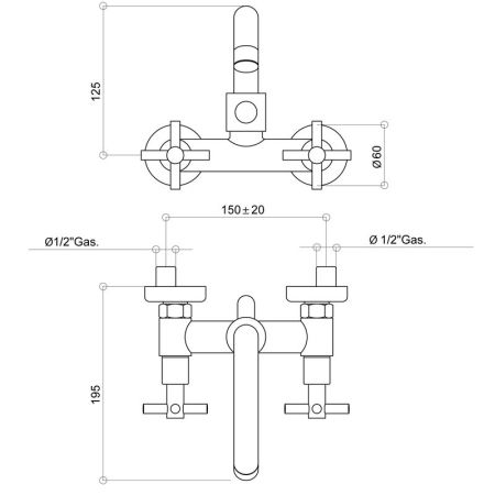 Bongio T Cross Смеситель для ванны, цвет хром, артикул 30536CR0D