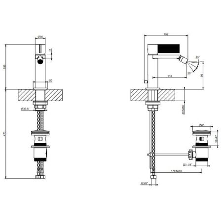 GESSI  INVERSO RIGATO Смеситель для биде с донным клапаном и соединительными шлангами, цвет: хром, артикул 73507#031