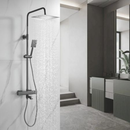Душевая система c термостатом Shevanik S3096T, оружейная сталь