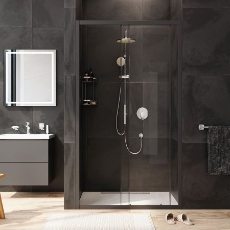 W90G-110-1-195BT Gem Solo Дверь душевая 110х195, стекло прозрачное, профиль черный матовый, артикул W90G-110-1-195BT