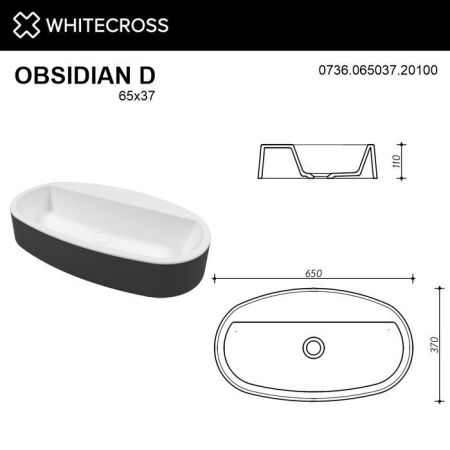 Умывальник WHITECROSS Obsidian D 65x37 (черный/белый мат) иск. камень, артикул 0736.065037.20100