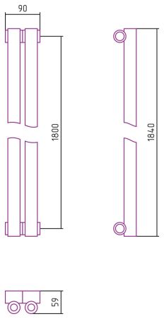 Отопительный радиатор ЭСТЕТ-0 н/ж 1800х90 / 2 сек (Матовый БЕЛЫЙ), артикул 30-0331-1802