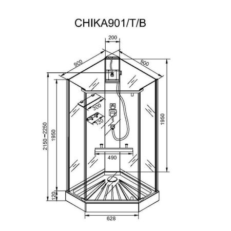 Кабина CHIKA901T душевая без крыши Cerutti SPA (90x90x215-225), артикул CHIKA901T