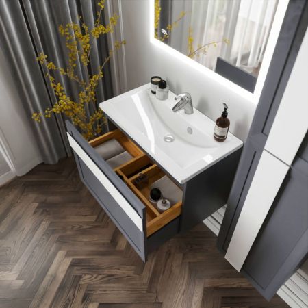 Тумба под раковину подвесная Бриклаер БЕРЛИН оникс серый, 80 см, артикул 4627125416156