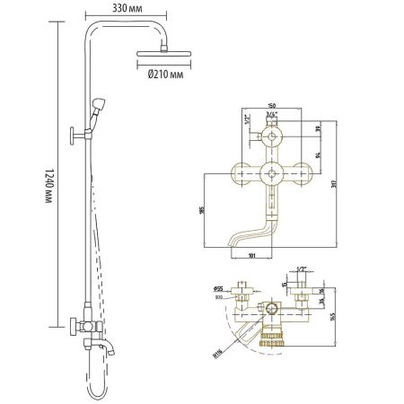 Душевая система Bronze de Luxe Windsor 10120DR Бронза