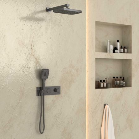 Душевой комплект VSFW-422T1GM встраиваемый, термостатический, 2 режима, вороненая сталь, артикул VSFW-422T1GM