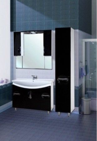 Шкаф пенал Bellezza Лагуна 35 R 4622107081049 с бельевой корзиной R Черный Белый, артикул 4622107081049