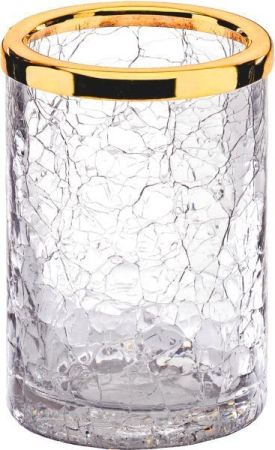 Surya Crystal, стакан 7х7хh10 см, эффект битого стекла, цвет золото, артикул 6601/GO-CRD