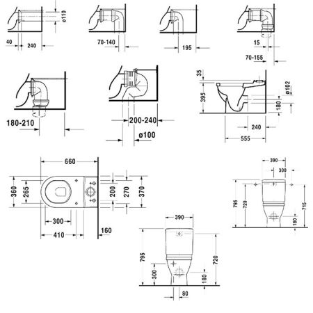 Duravit Starck 3 Унитаз моноблок приставной 655х360 мм в комплекте с креплением, универсальный выпуск, цвет: белый, артикул 0128090000