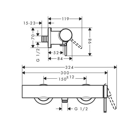Смеситель для душа, Hansgrohe, Finoris, на 1 потребитель, тип открывания воды-однорычажный, тип регулирования воды-керамический картридж, монтаж-настенный, отверстия для монтажа-2, цвет-белый матовый, артикул 76620700