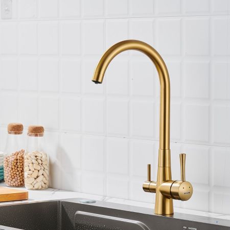 Смеситель для кухни с подключением фильтра Shevanik S428G, золотой сатин