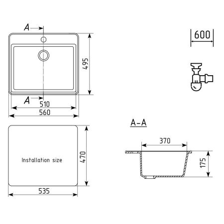 Кухонная мойка Ulgran U-104-308, черный, артикул U-104-308