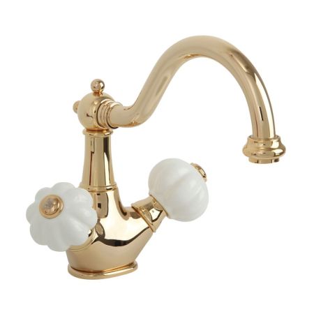 OLIVIA Смеситель для раковины, донный клапан "click-clack", бел./золото, артикул 19024
