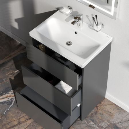 M91FSX0602GM GEM S, База под раковину, напольная, 60 см, 3 ящика, графит матовый, артикул M91FSX0602GM