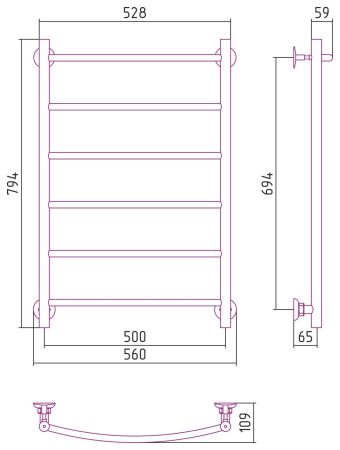 Полотенцесушитель водяной СТИЛЬЕ "Версия-Н2" 800х500 (6) Г 18 (Чёрный)