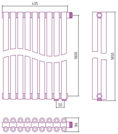 Отопительный радиатор ЭСТЕТ-00 н/ж EU50 1800х405 / 9 сек (Матовый БЕЛЫЙ), артикул 30-0322-1809