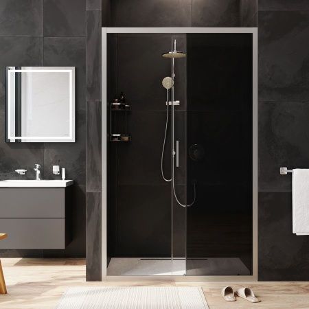 W90G-120-1-195MG Gem Solo Дверь душевая 120х195, стекло тонированное, профиль матовый хром W90G-120-1-195MG Gem Solo Дверь душевая 120х195, стекло тонированное, профиль матовый хром