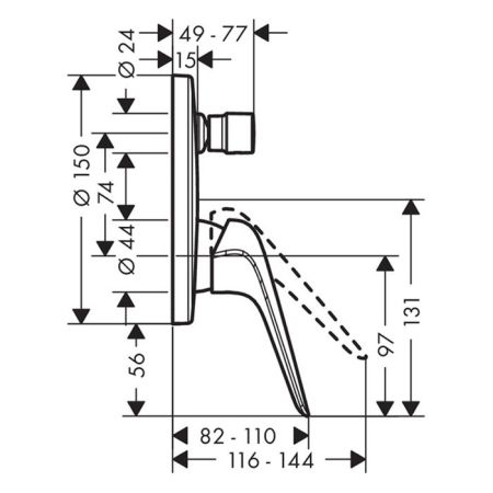 Смеситель для душа, Hansgrohe, Novus, тип открывания воды-однорычажный, тип установки-встраиваемый, отверстия для монтажа-1, комплектация-переключатель, внутренняя часть-необходимо заказать, цвет-хром