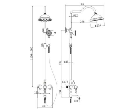 Душевая система Bronze de Luxe TIFFANY 1919CR, хром, артикул 1919CR