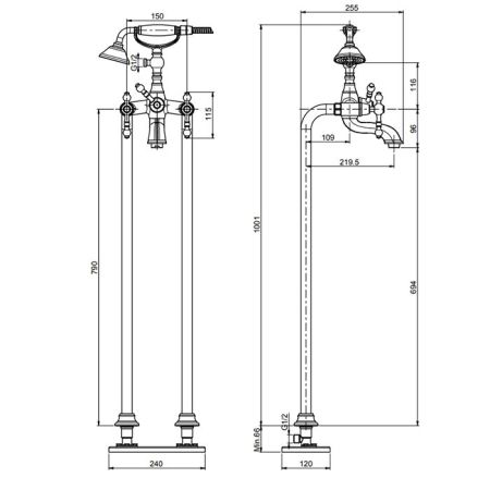 Fima Carlo Frattini Epoque Смеситель для ванны, напольный, с ручным душем, цвет: золото, артикул F5054/4OR