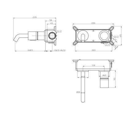 Смеситель для раковины настенный Bronze de Luxe FOCUS 24686BG, черный, артикул 24686BG