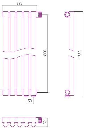 Отопительный радиатор ЭСТЕТ-1 н/ж EU50 правый 1800х225 / 5 сек (ЗОЛОТО)