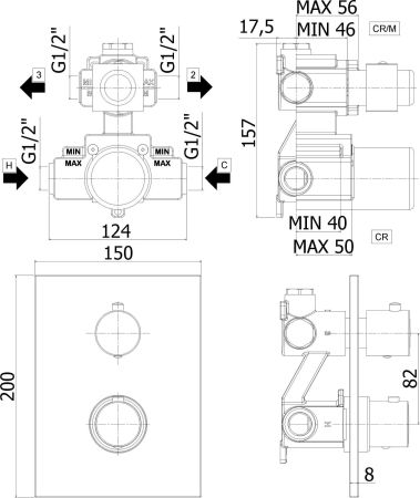 Смеситель для ванны с душем Paffoni Light LIQ518NO/M (с внутренней частью), артикул LIQ518NO/M