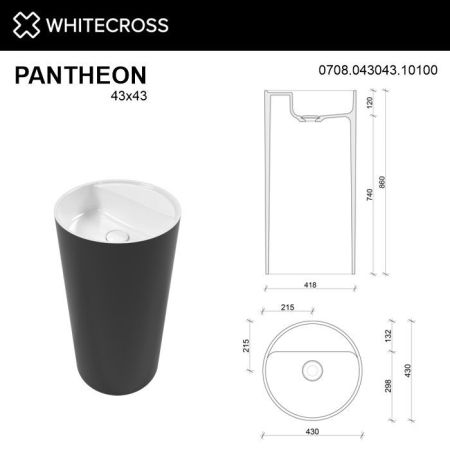 Умывальник WHITECROSS Pantheon D=43 (черный/белый глянец) иск. камень