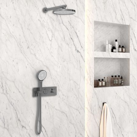 Душевой комплект VSFW-422T2GM встраиваемый, термостатический, 2 режима, вороненая сталь, артикул VSFW-422T2GM
