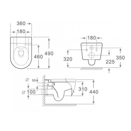 Унитаз подвесной Maretti Elena безободковый с микролифтом, EA10PBM93-560, черный, артикул EA10PBM93-560