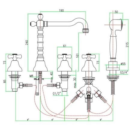 Смеситель на борт ванны Webert Armony AM730402065 Бронза, артикул AM730402065