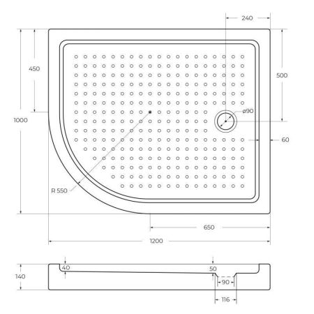 АКРИЛОВЫЙ ПОДДОН CEZARES TRAY-A-RH-15-W, артикул TRAY-A-RH-120/90-550-15-W-R