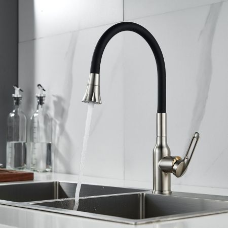 Смеситель для кухни с гибким изливом Raffine F303L-3, сатин