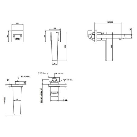 Bongio Stelth Смеситель для раковины наружняя часть, излив 160 мм, цвет черный матовый, артикул 01538NE16EU