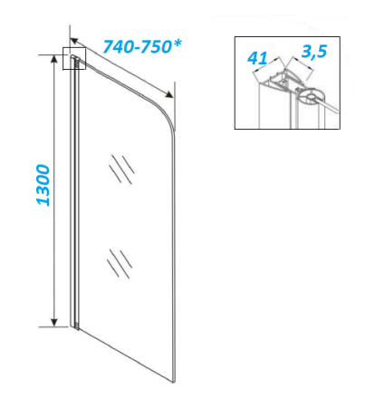 Шторка F04B для ванной, распашная PARLY (130x75)