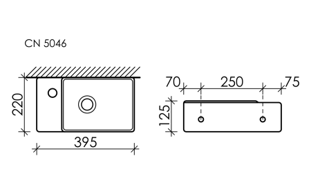 Умывальник подвесной прямоугольный (чаша справа, отверстие под смеситель слева) Элемент (Element) 395x220x125мм, артикул CN5046