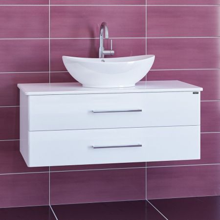 Тумба под раковину Санта Вегас 100 см, 226017л, 2 ящика, со столешницей, подвесная, белый (ум. Гамма 56)