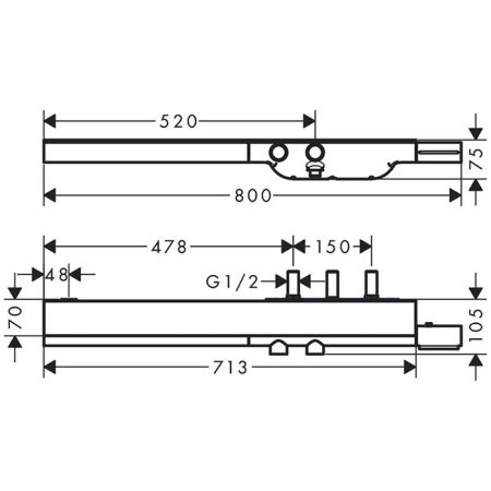 AX Showers Настенный термостат для ванны, с полкой 713х70мм, 2 потреб., цвет: шлифованный никель, артикул 45440820