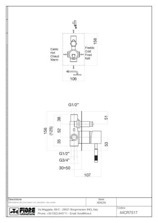 Fiore Xenon, однорычажный встраиваемый смеситель для душа на 2 потребителя, цвет золото, артикул 44OO7517