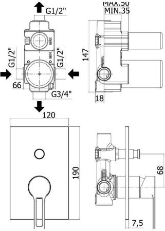 Смеситель для душа Paffoni West WS015CR (с внутренней частью), артикул WS015CR