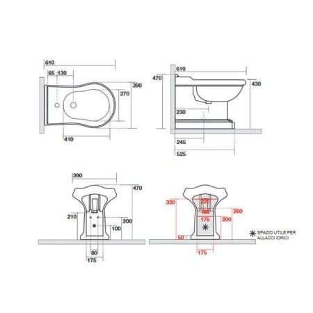 KERASAN Retro Биде напольное приставное BTW с 1 отв. под смеситель, цвет белый, артикул 102201*1