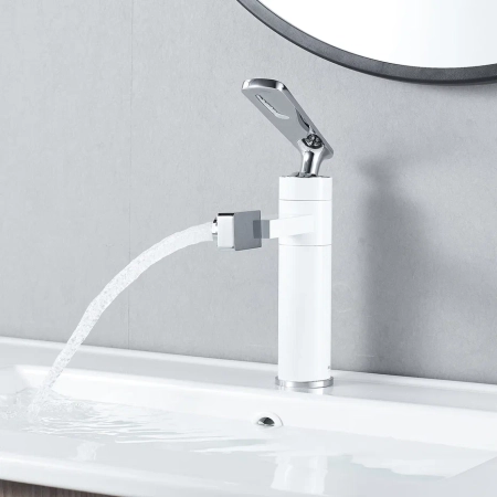 Смеситель для раковины с поворотным носиком Shevanik S6601F, белый/хром